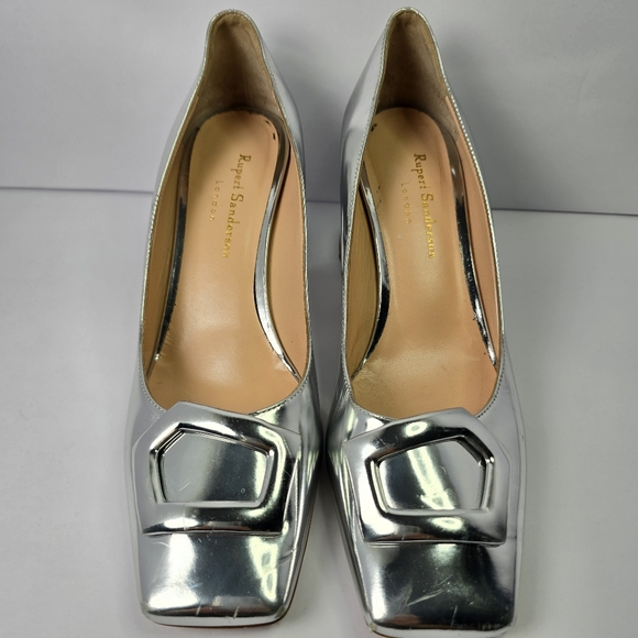 Rupert Sanderson London Naxos Mirror Pump Women's Leather Silver Shoes Size 40/9 - Picture 6 of 16